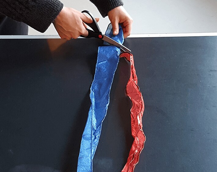 Cutting long piece of ribbon