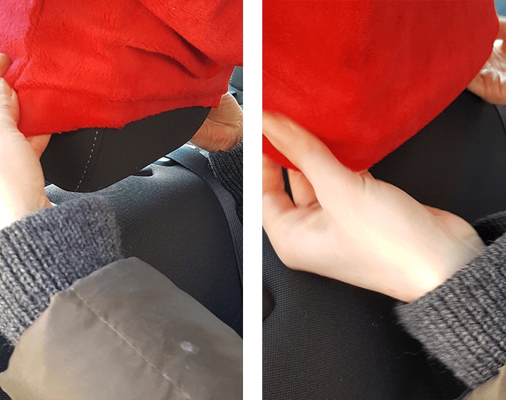 Pulling fabric over headrest