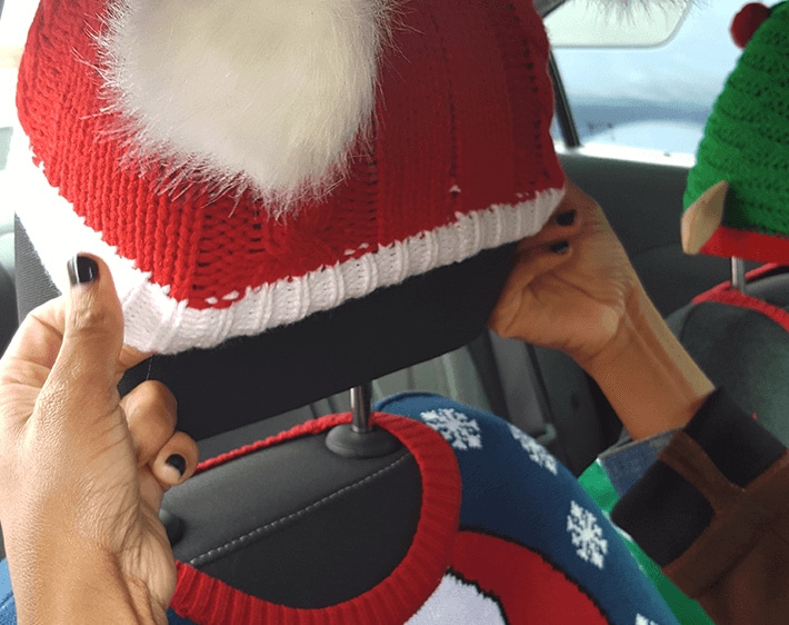 Covering headrest with matching holiday hat