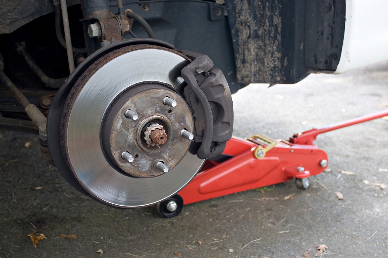 image or a brake rotor on a jack